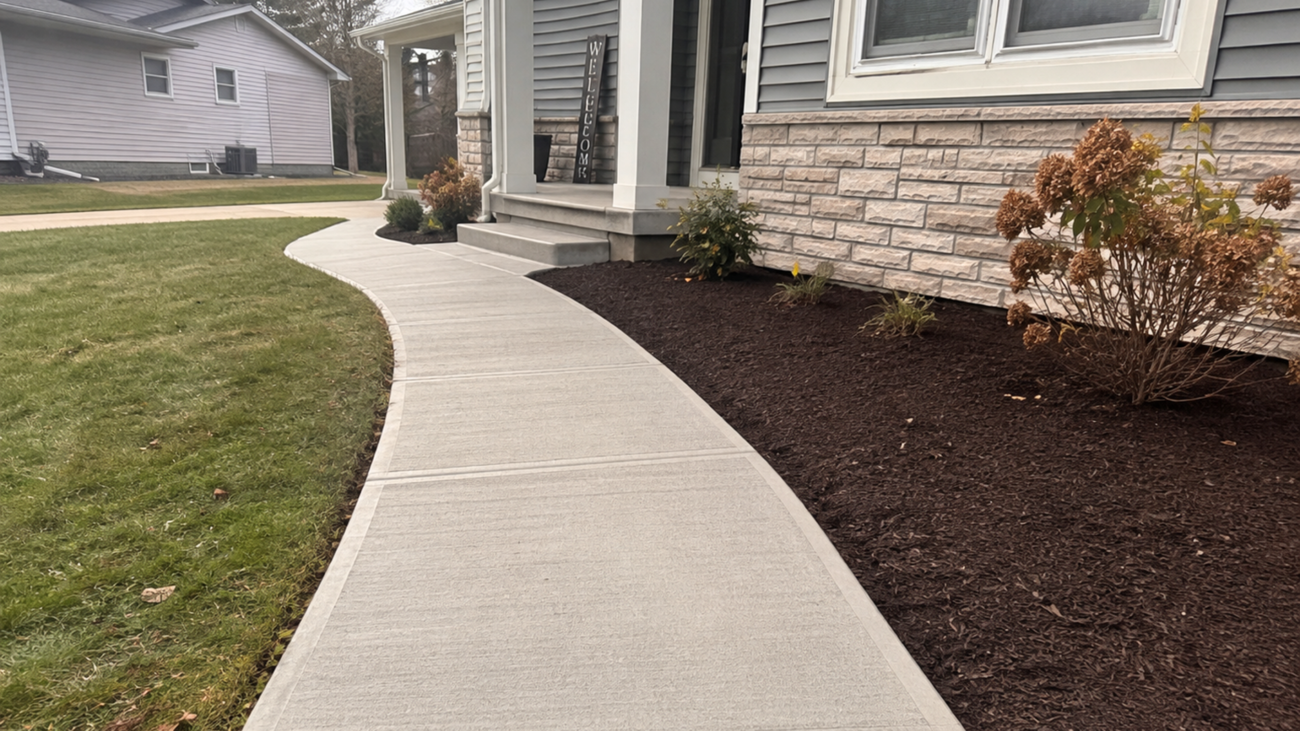 Concrete walkway leading to house entrance, Des Moines