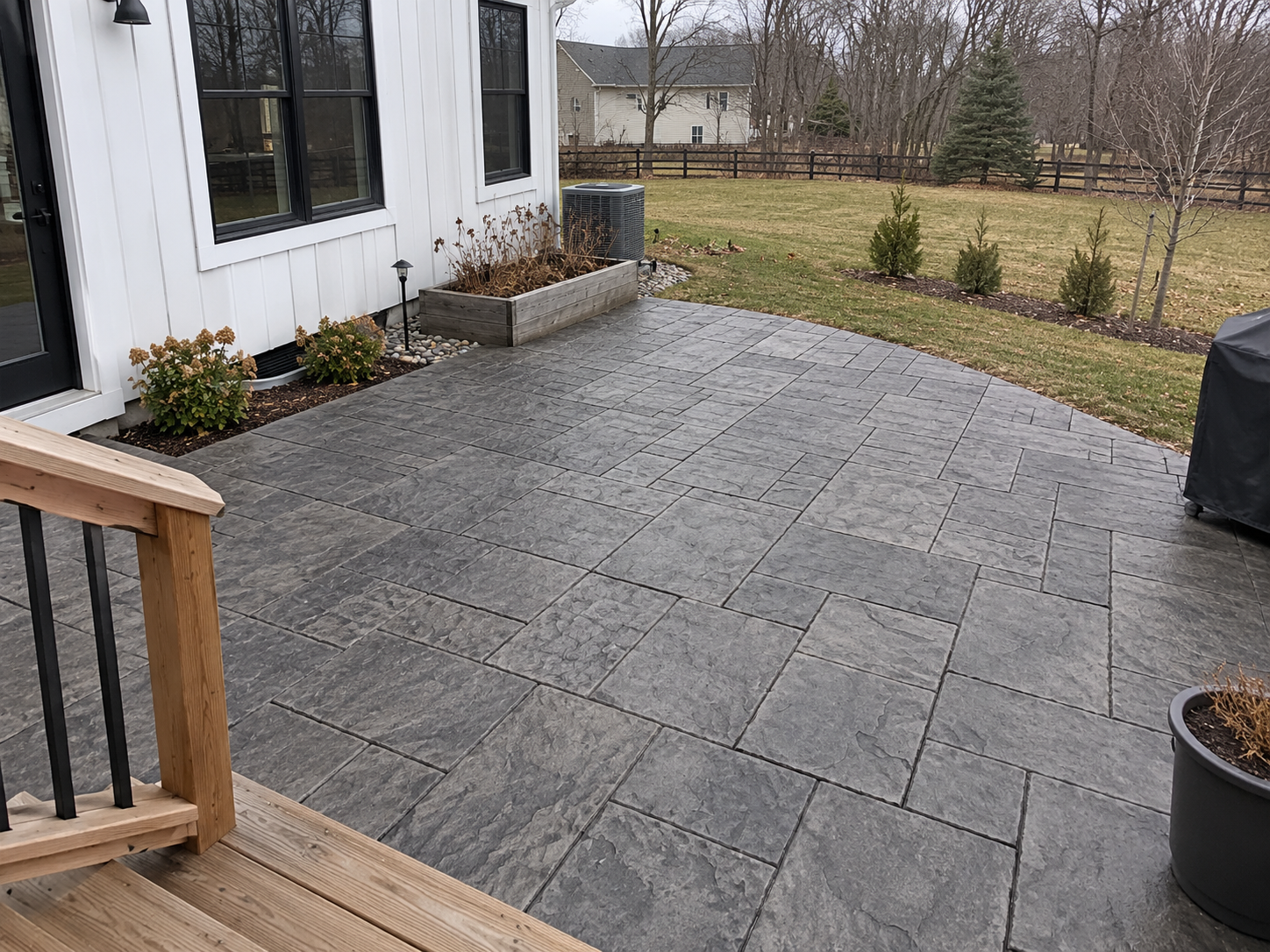 Stamped concrete patio in Des Moines with a stone pattern